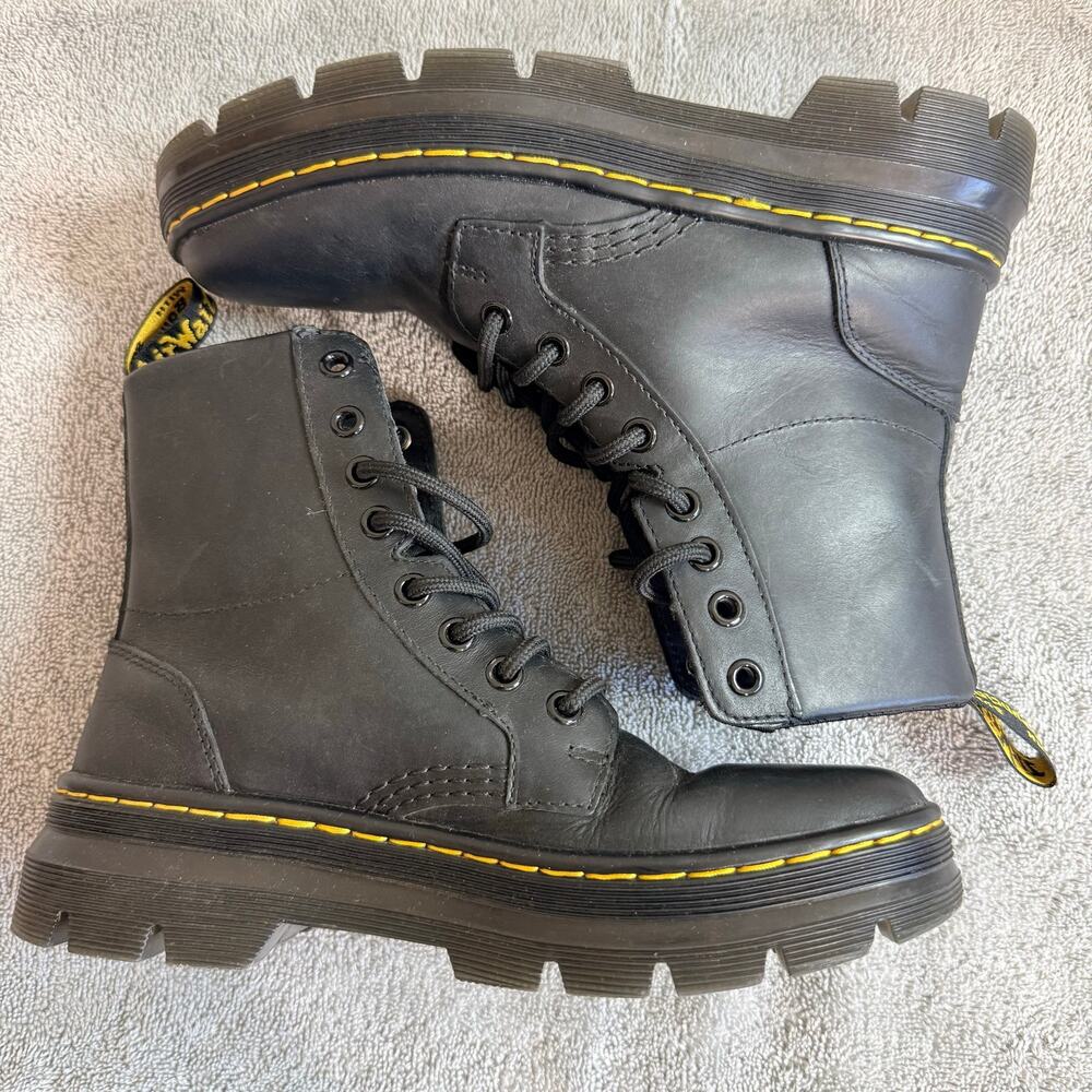 Dr. Martens Combs Leather Combat Boots Black Womens Size 6 US Ankle Utility